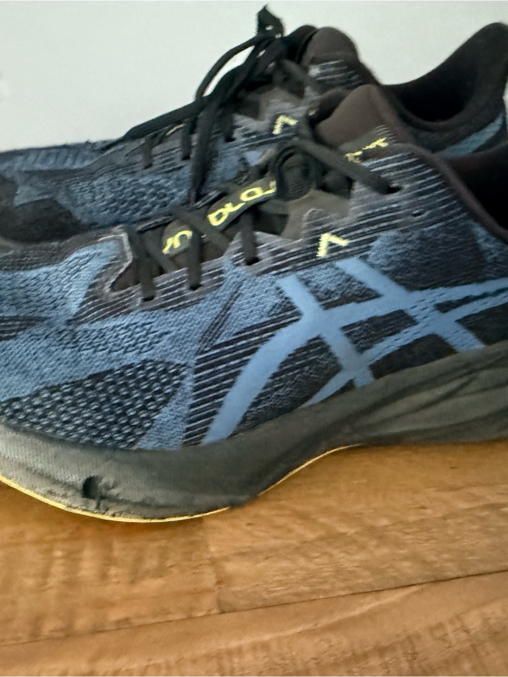 ASICS Men's Navy and Black Athletic Running Shoes with Yellow Accents